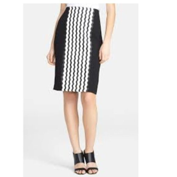 Opening Ceremony Pencil Skirt 2 Graphic Wave Crepe Illusion New York Fashion - Picture 1 of 11